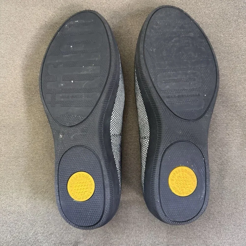 FitFlop Super Ballerina Ballet Flats Black Foil Comfort Slip On Womens 6.5 - Picture 7 of 9